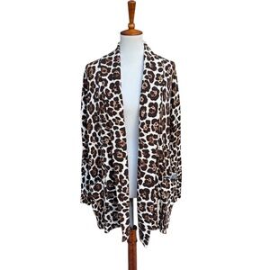 Michael Kors Women’s S  Leopard Print Knit Open  Cardigan Sweater